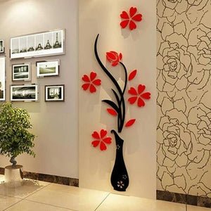 3D Acrylic Vase Plum Wall Stickers – Living Room & TV Background Wall Decor - AnsCart
