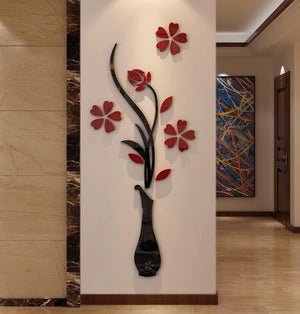 3D Acrylic Vase Plum Wall Stickers – Living Room & TV Background Wall Decor - AnsCart